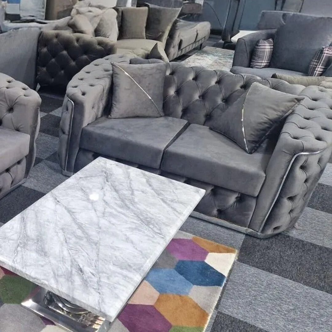 Toronto Chesterfield Sofa 3+2 Grey  & Silver
