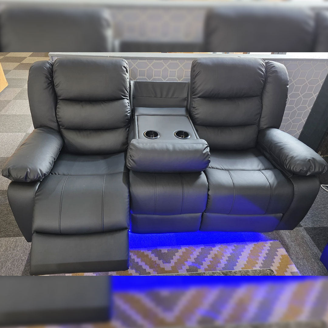 Roma Leather Electric Recliner Sofa with Cupholders - 3+2 Seater Sofa - Black , Grey(3+2 Seater)