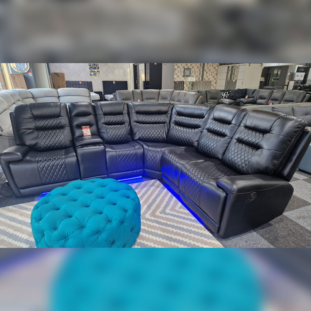 Halifax Leather Electric Recliner Corner Sofa(Black,Grey,Beige)-USB Ports/LED LIGHTS/CUP HOLDERS