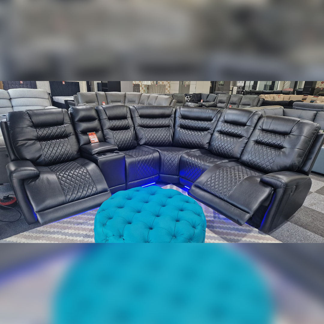 Halifax Leather Electric Recliner Corner Sofa(Black,Grey,Beige)-USB Ports/LED LIGHTS/CUP HOLDERS