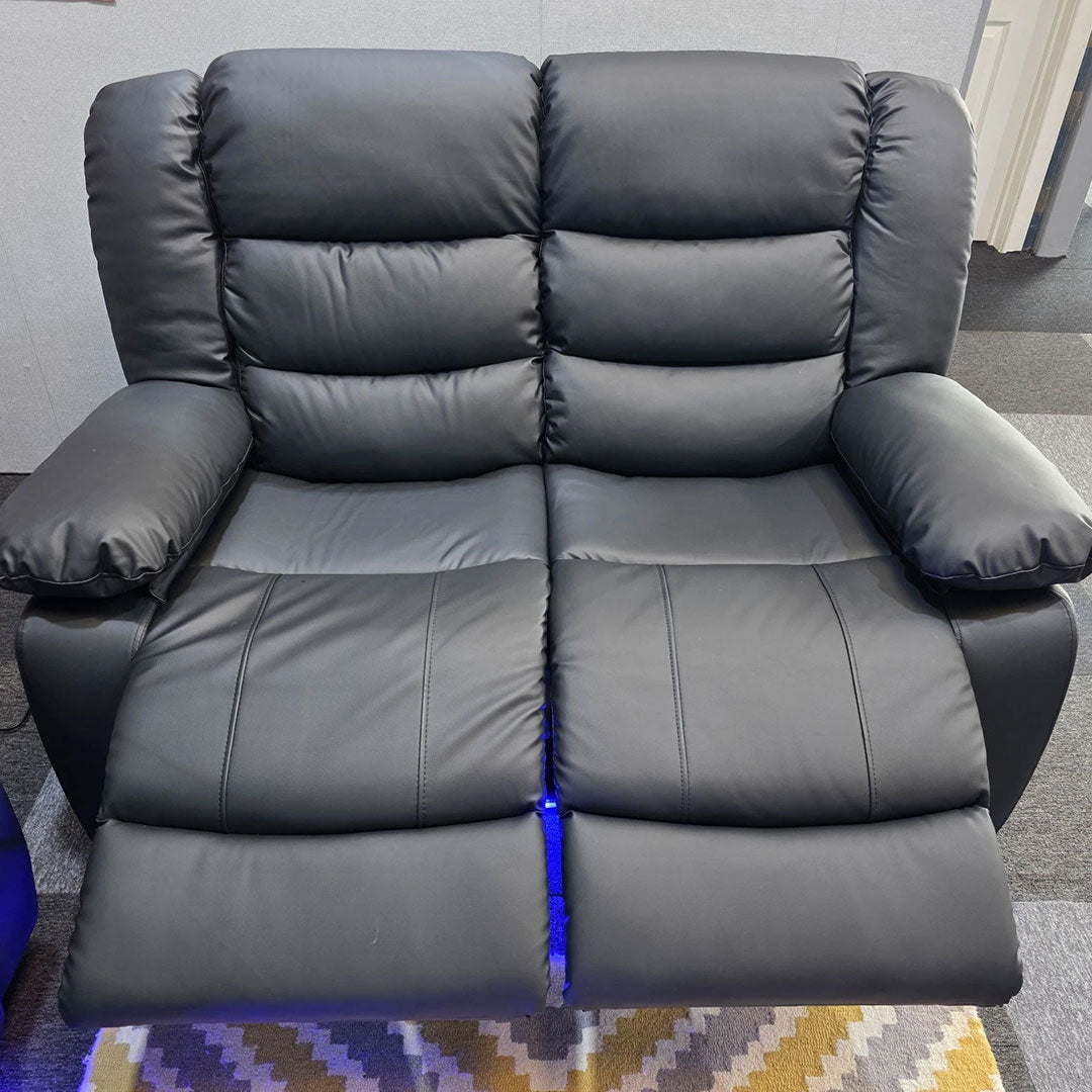 Roma Leather Electric Recliner Sofa with Cupholders - 3+2 Seater Sofa - Black , Grey(3+2 Seater)