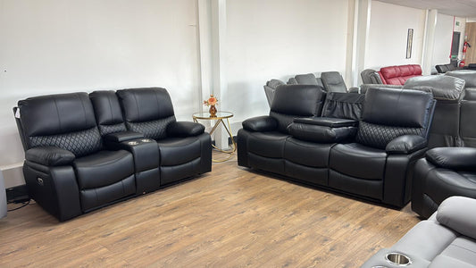 Pentagon Electric Recliner 3 and 2 Seat Sofa Bundle Deal (Available in Leather Grey or Black)