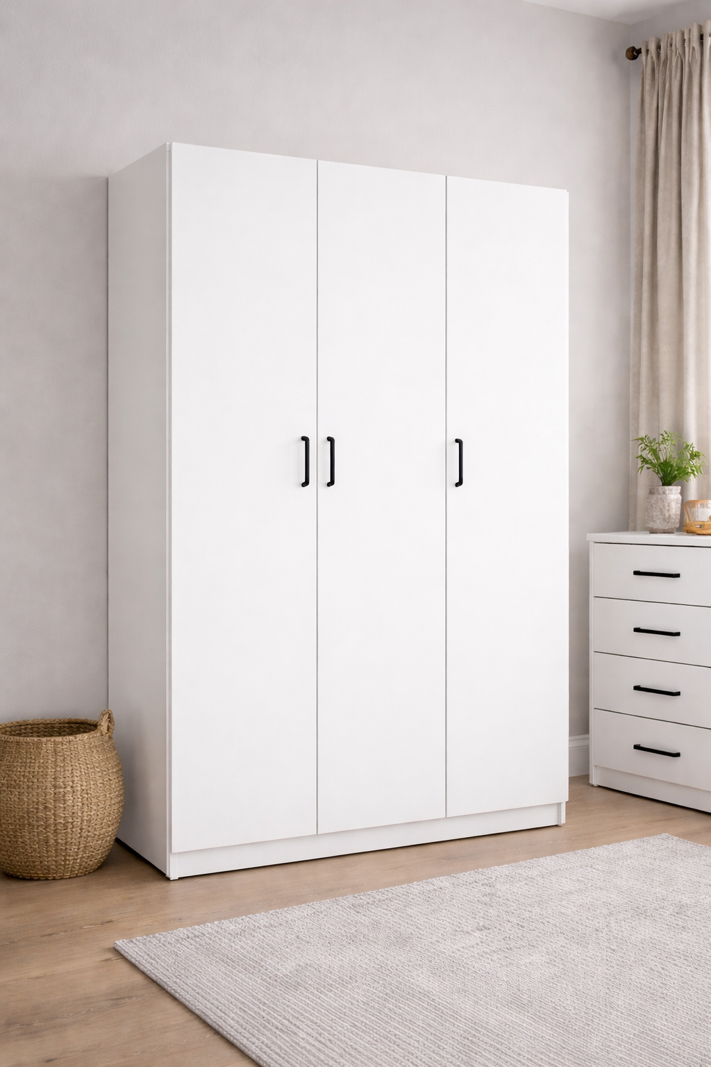 Economy 3 Door Wardrobe (Available in Light Grey, White, Oak or Dark Grey)
