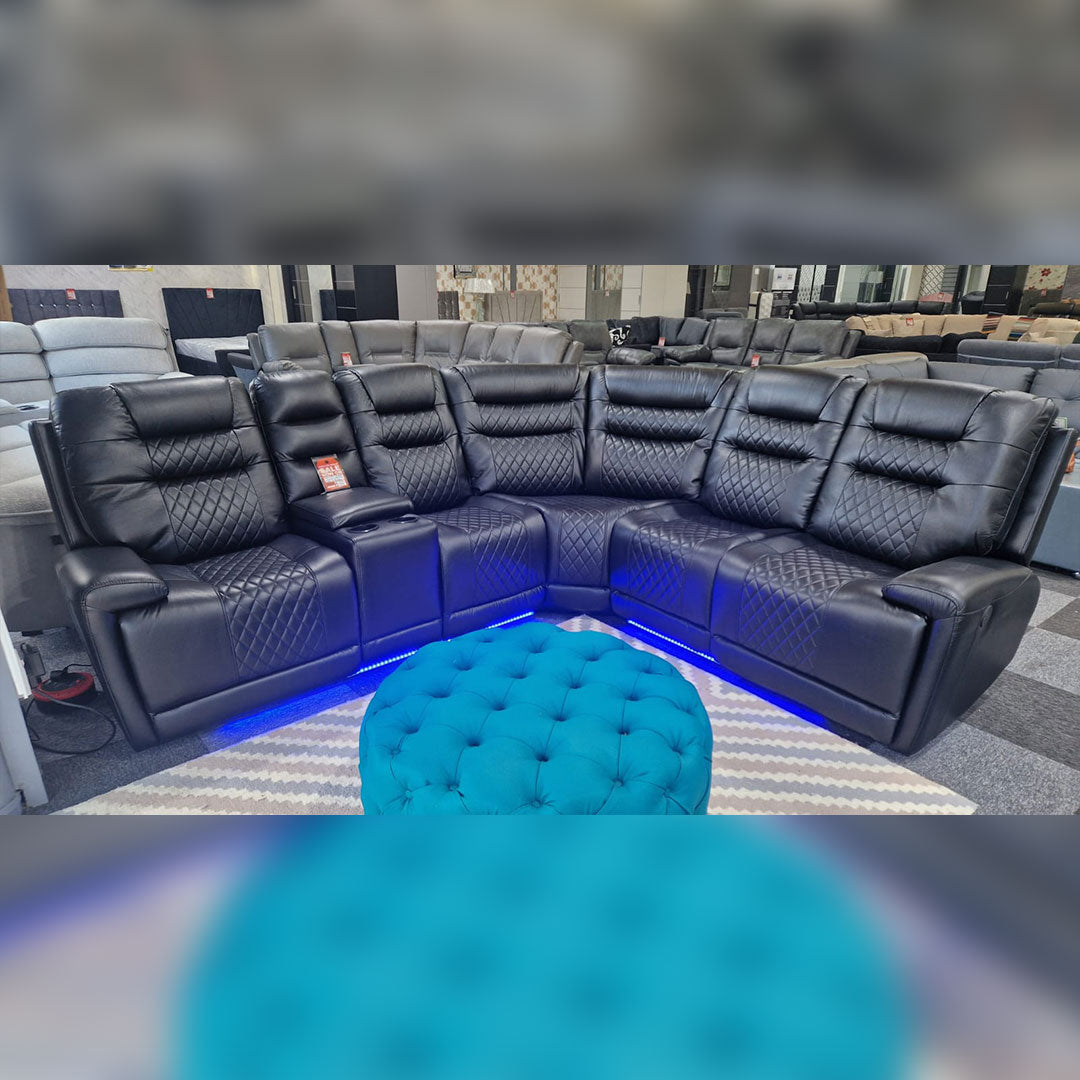 Halifax Leather Electric Recliner Corner Sofa(Black,Grey,Beige)-USB Ports/LED LIGHTS/CUP HOLDERS