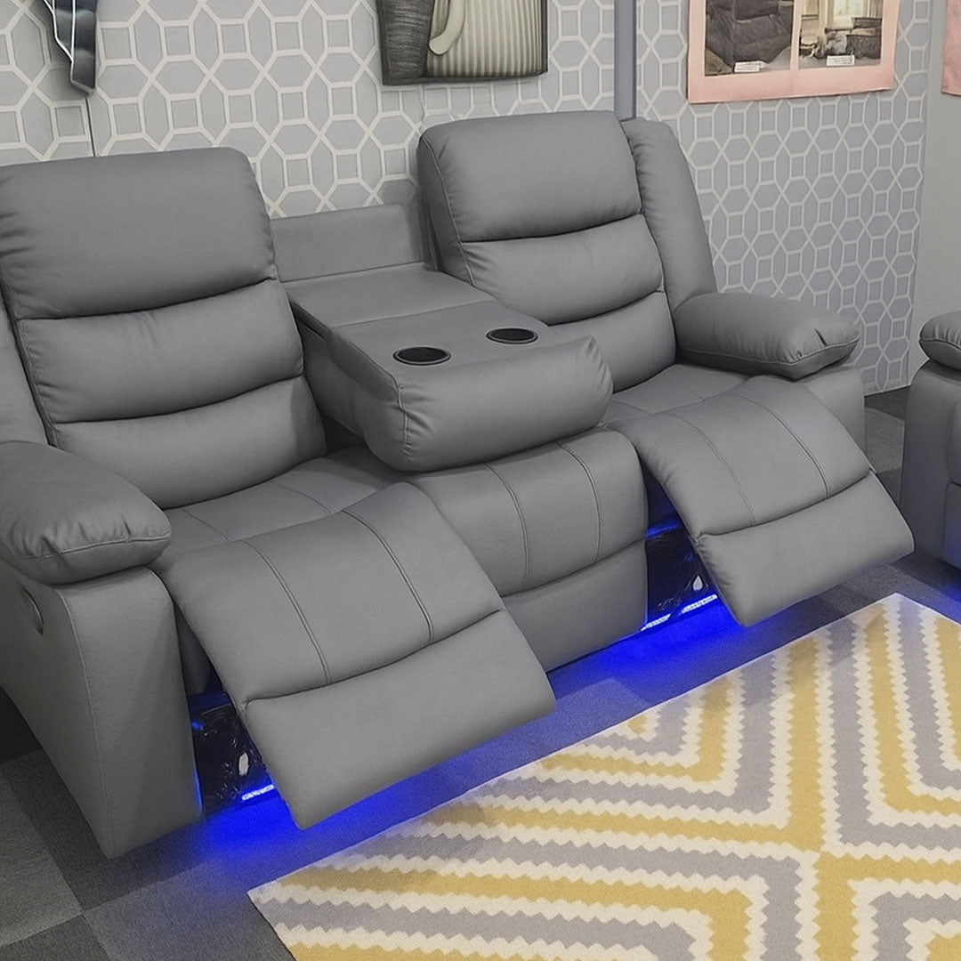 Roma Leather Electric Recliner Sofa with Cupholders - 3+2 Seater Sofa - Black , Grey(3+2 Seater)