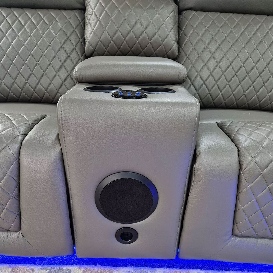 Florida Music Electric Recliners 3+2 Seater Leather Sofa (Black, Grey) Blutooth Speakers/LED LIGHTS/USB CHARGER