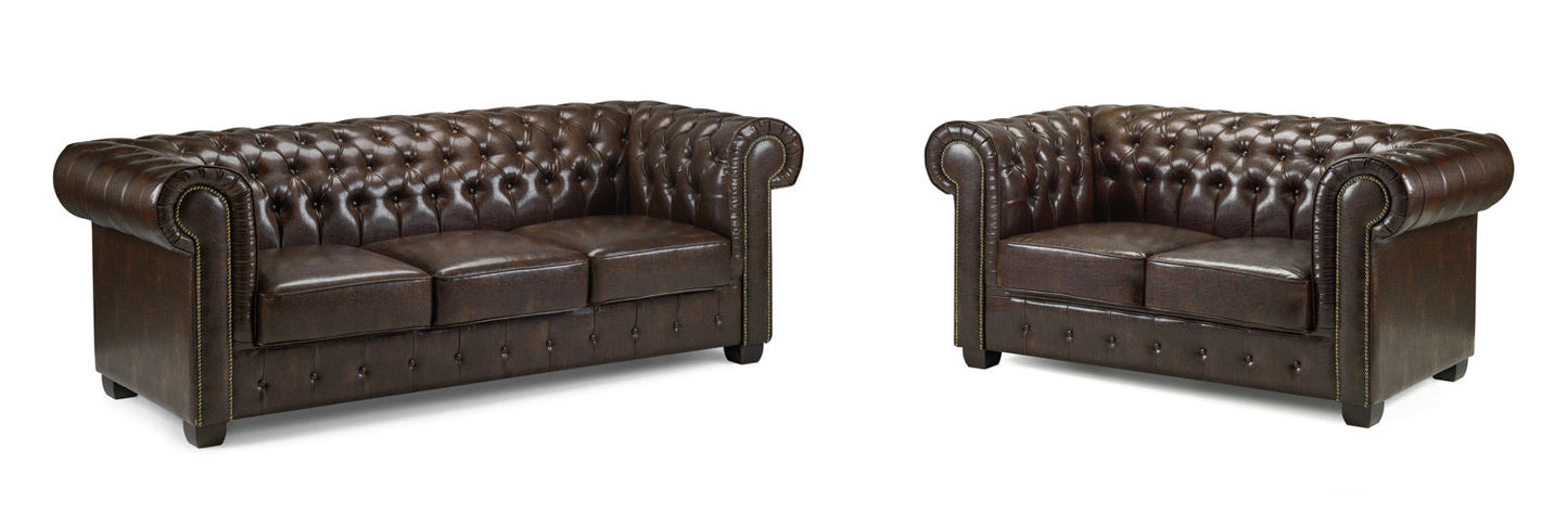 Hampton Chesterfield Leather 3 and 2 Seat Sofa Bundle Deal (Available in Black Leather, Antique Brown Leather or Oxblood Red Leather)