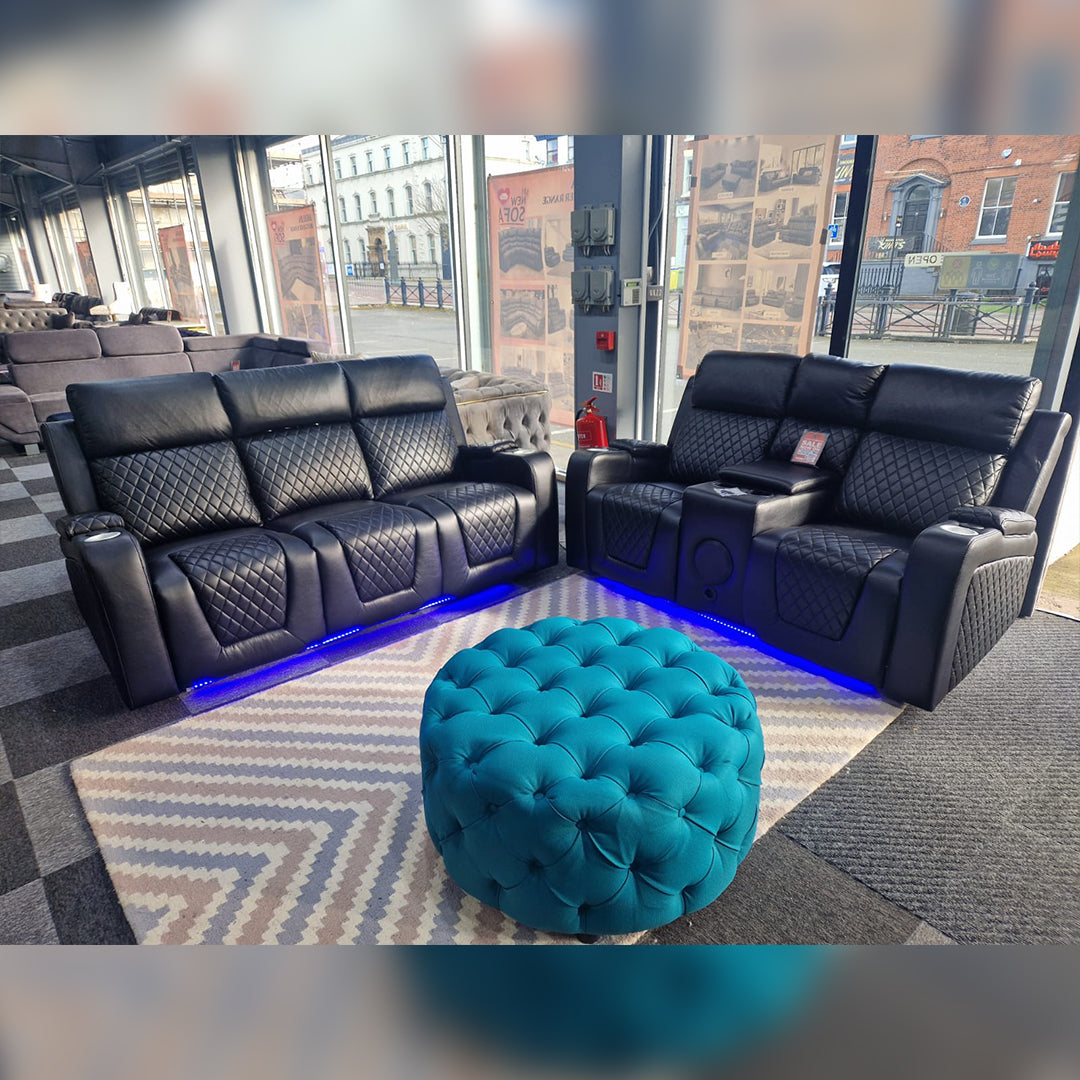 Florida Music Electric Recliners 3+2 Seater Leather Sofa (Black, Grey) Blutooth Speakers/LED LIGHTS/USB CHARGER