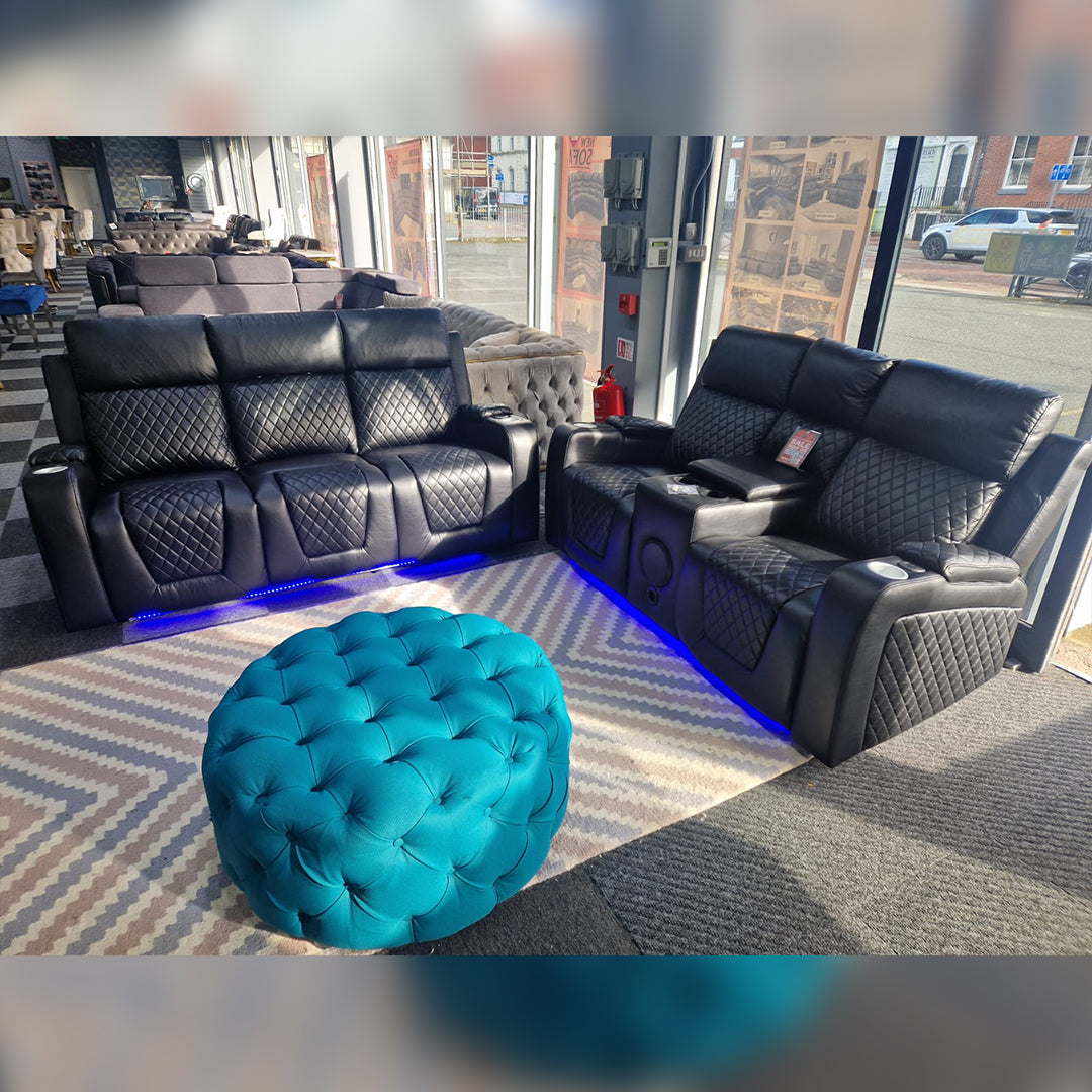 Florida Music Electric Recliners 3+2 Seater Leather Sofa (Black, Grey) Blutooth Speakers/LED LIGHTS/USB CHARGER