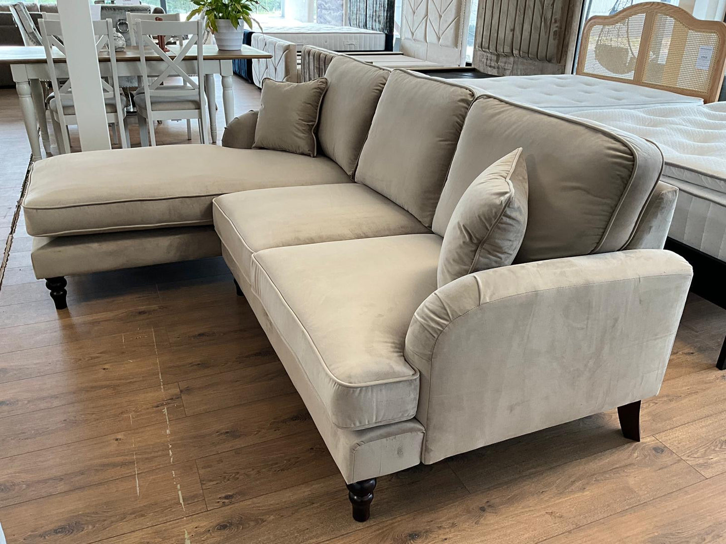 Rupert Chaise Corner Sofa in Plush Velvet Beige