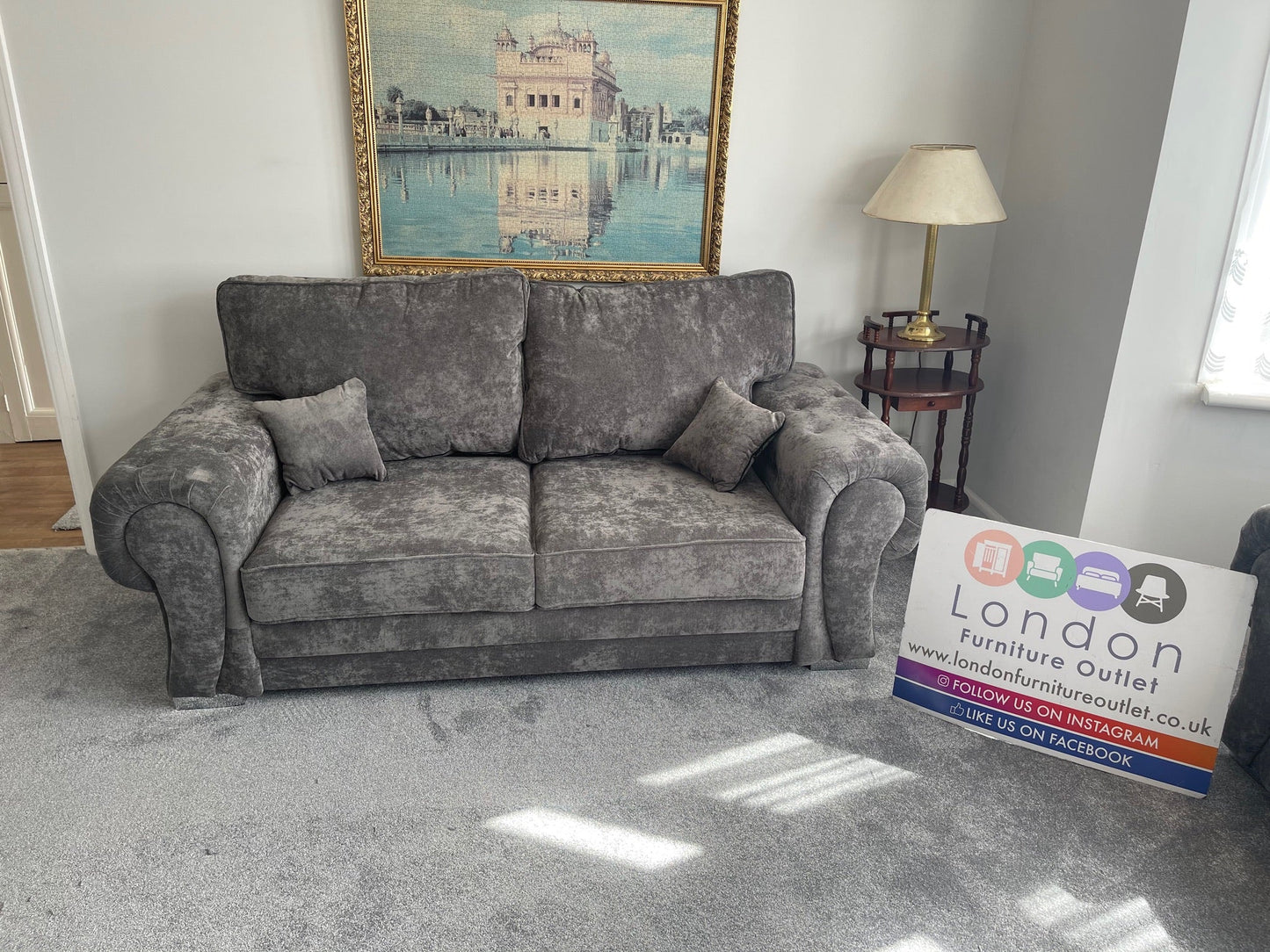 Charlotte 3 Seat Full Back Sofa (Available in Chenille Grey or Black)