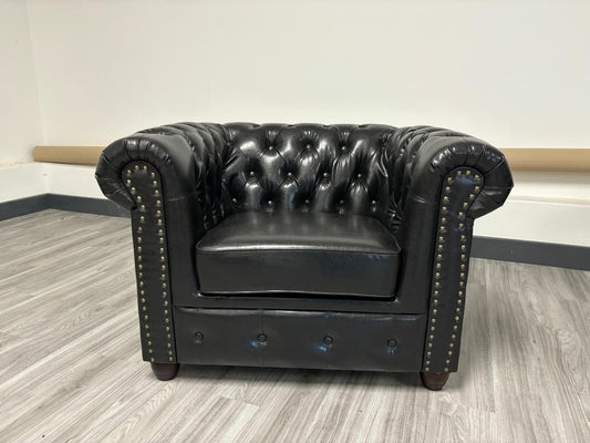 Hampton Armchair Chesterfield Leather Sofa (Available in Black Leather, Antique Brown Leather or Oxblood Red Leather)
