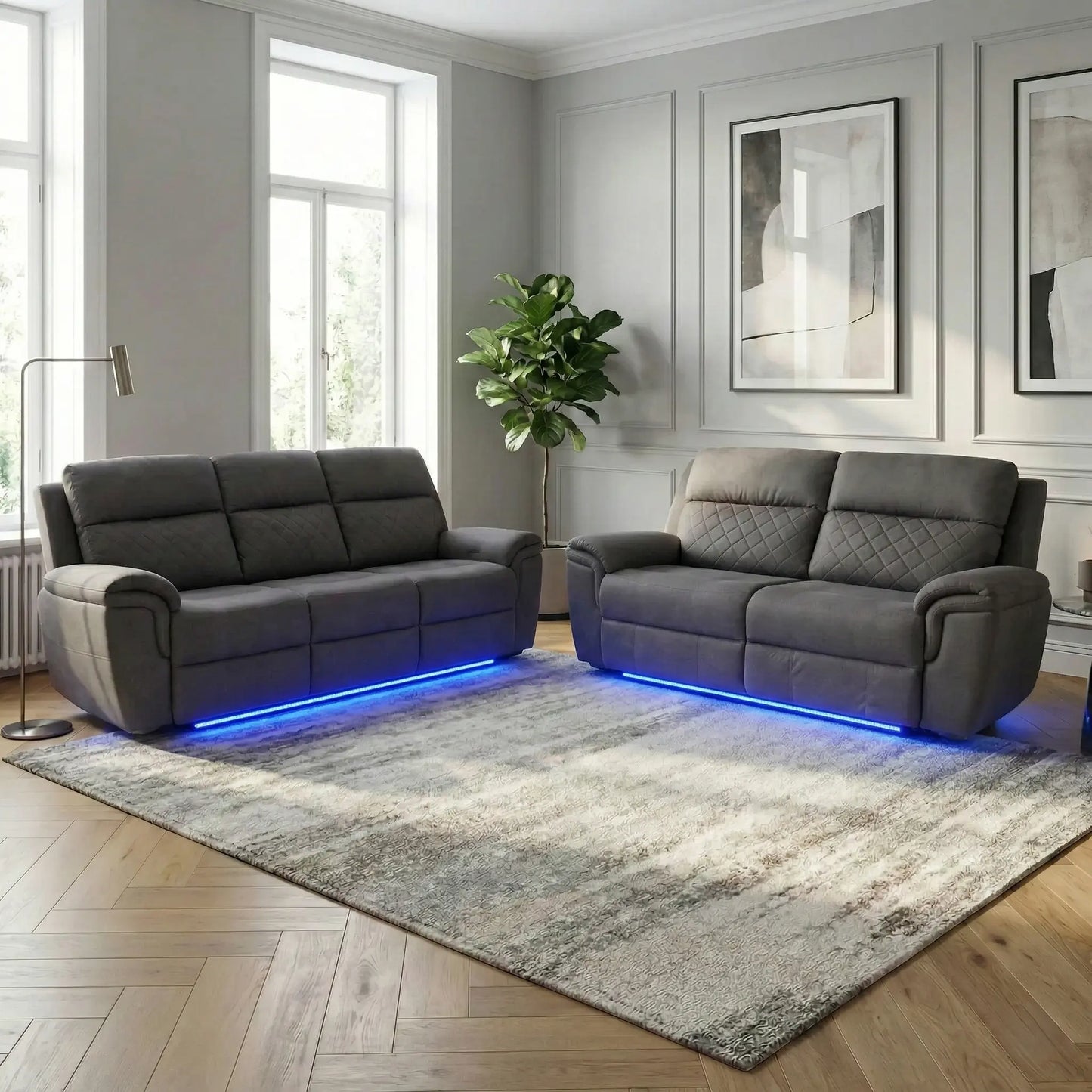 Florence Electric Fabric Recliner 3+2 Dark Grey - USB - LED LIGHTS