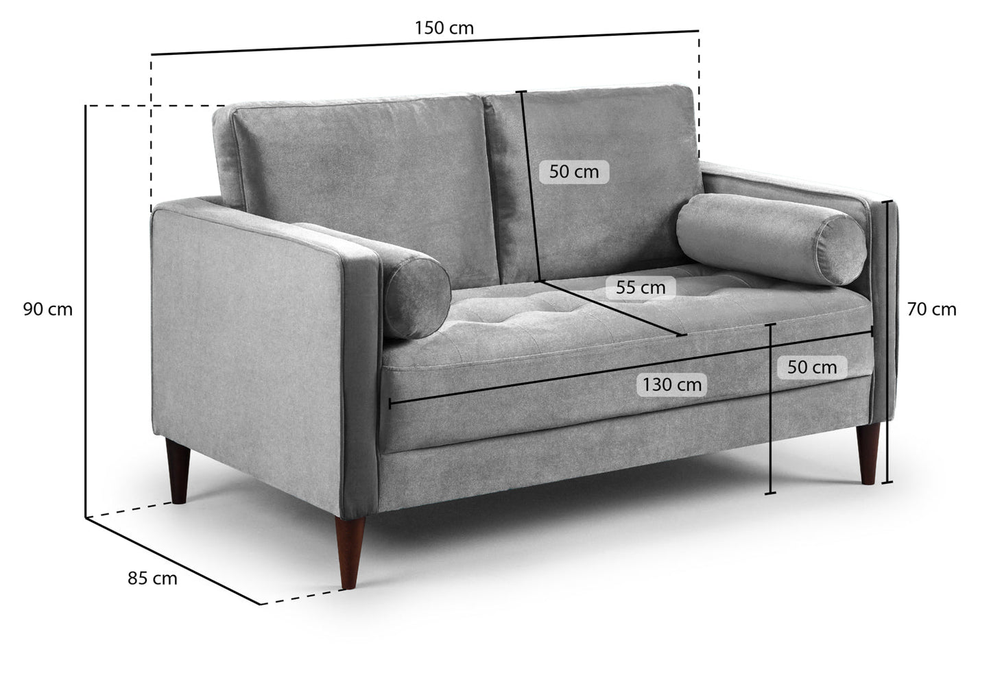 Brooklyn 2 Seat Sofa (available in Plush Velvet Silver, Green, Blue or Beige)