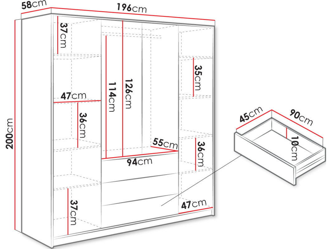 196cm Maine Wardrobe (Available in Black or White)