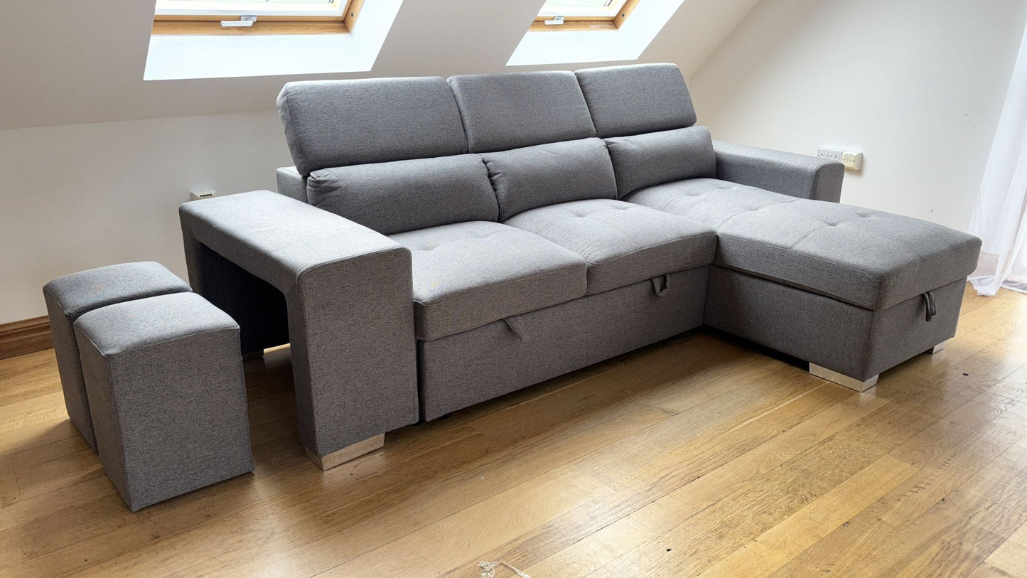 Ariana Corner Storage Sofa Bed with x2 Stools