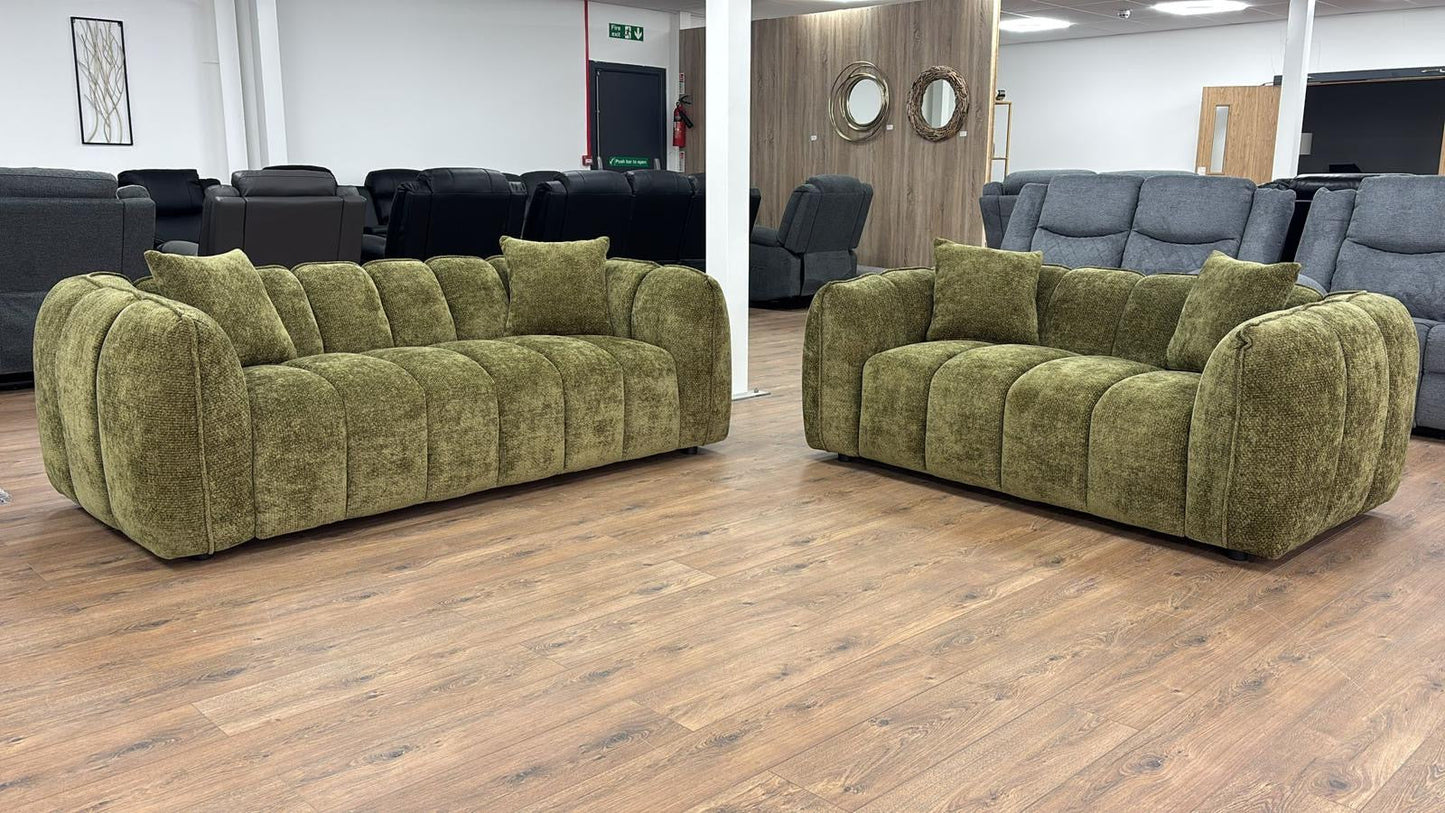 Veneto 3 Seat and 2 Seat Sofa Bundle Deal (Available in Chenille Olive, Beige, Grey or Brown)