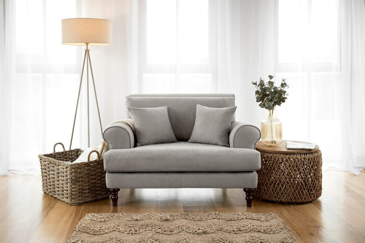 Caprice Armchair Sofa (Available in Linen Beige or Grey)
