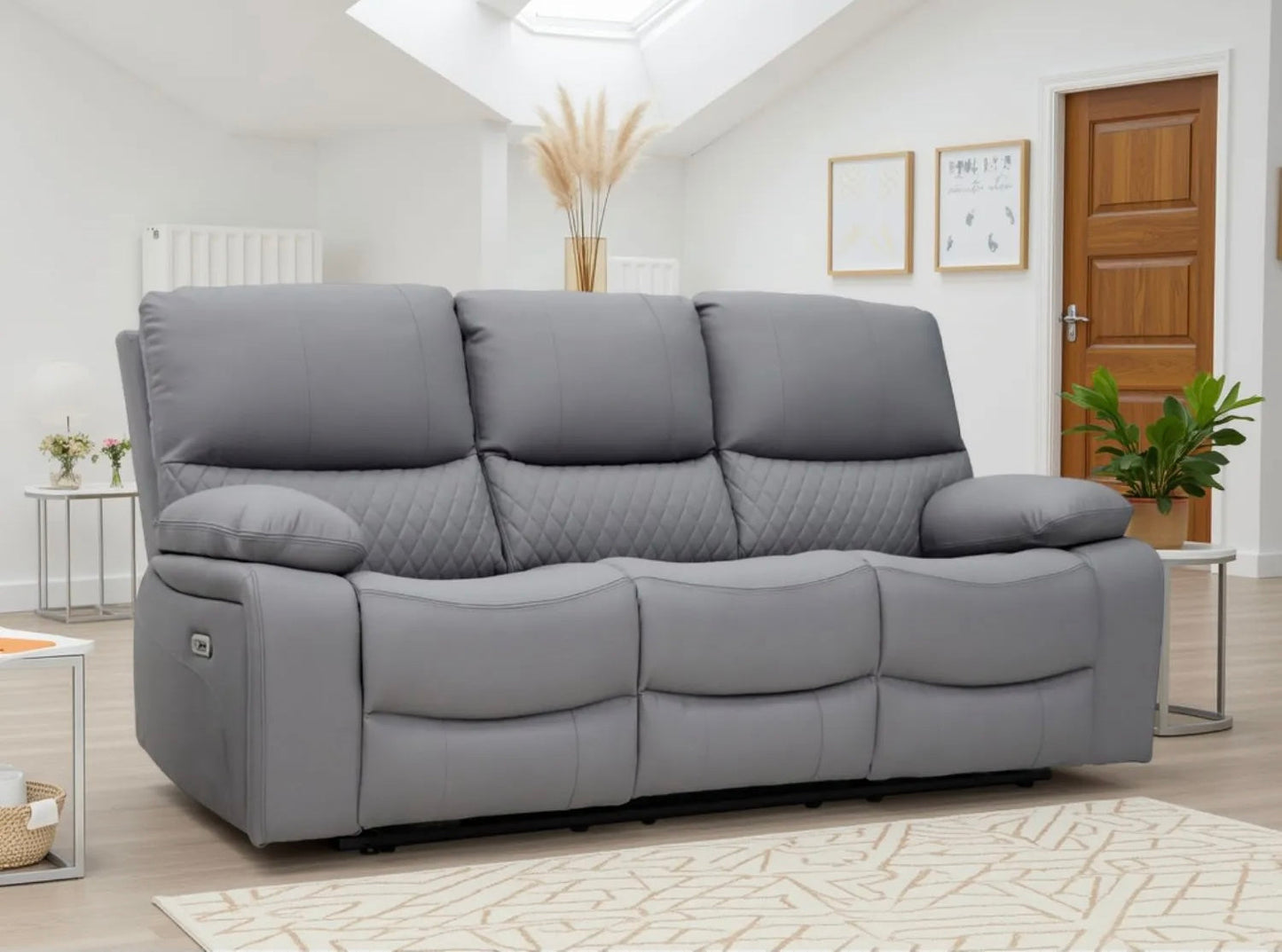 Pentagon Electric Recliner 3 and 2 Seat Sofa Bundle Deal (Available in Leather Grey or Black)