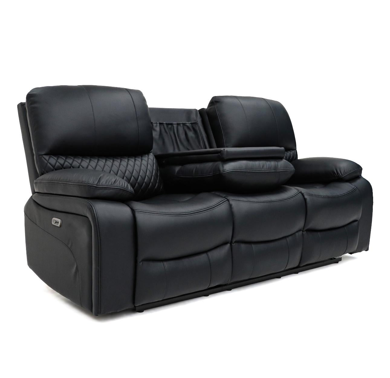 Pentagon Electric Recliner 3 and 2 Seat Sofa Bundle Deal (Available in Leather Grey or Black)