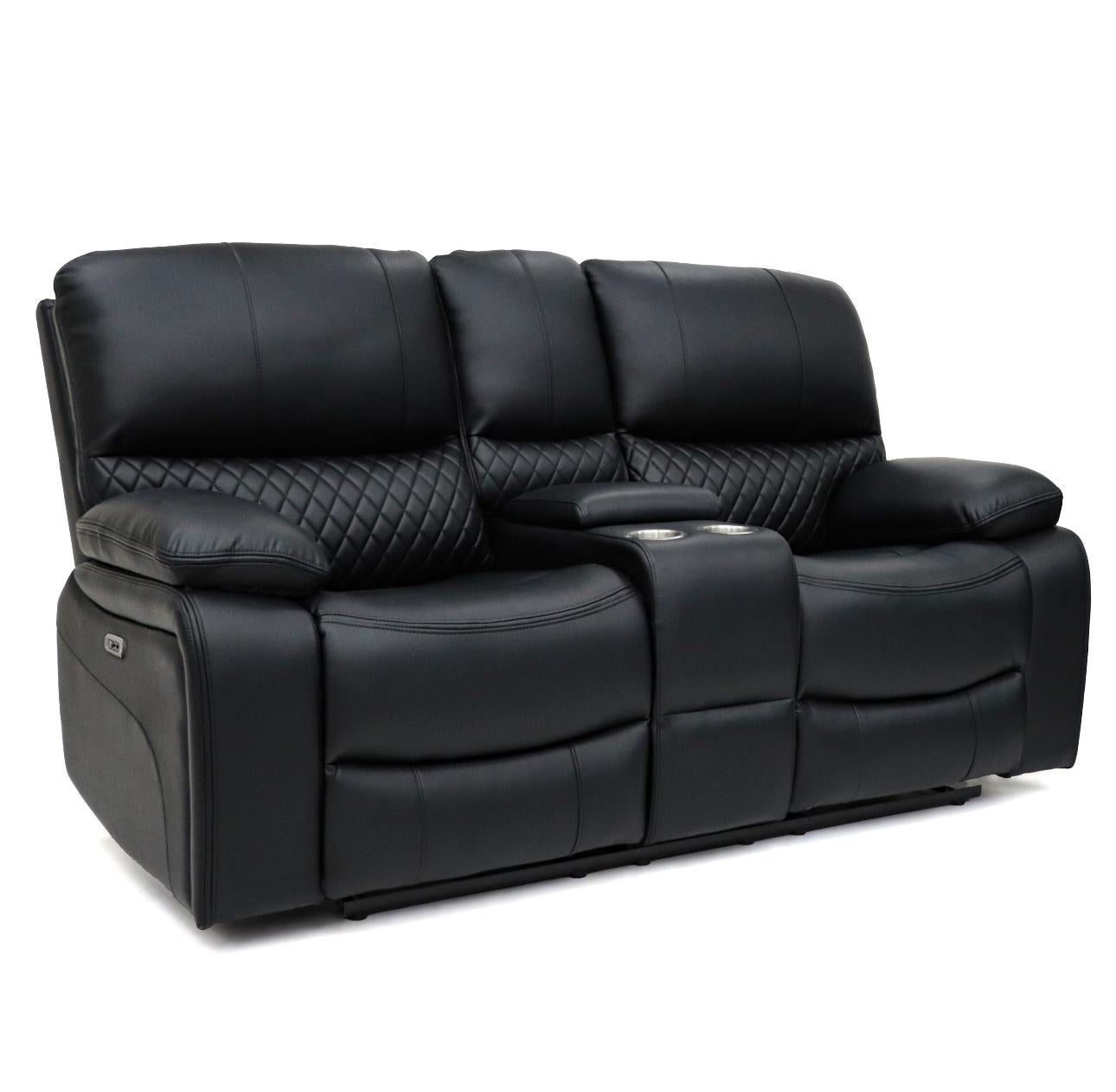 Pentagon 2 Seat Electric Recliner Sofa (Available in Leather Grey or Black)