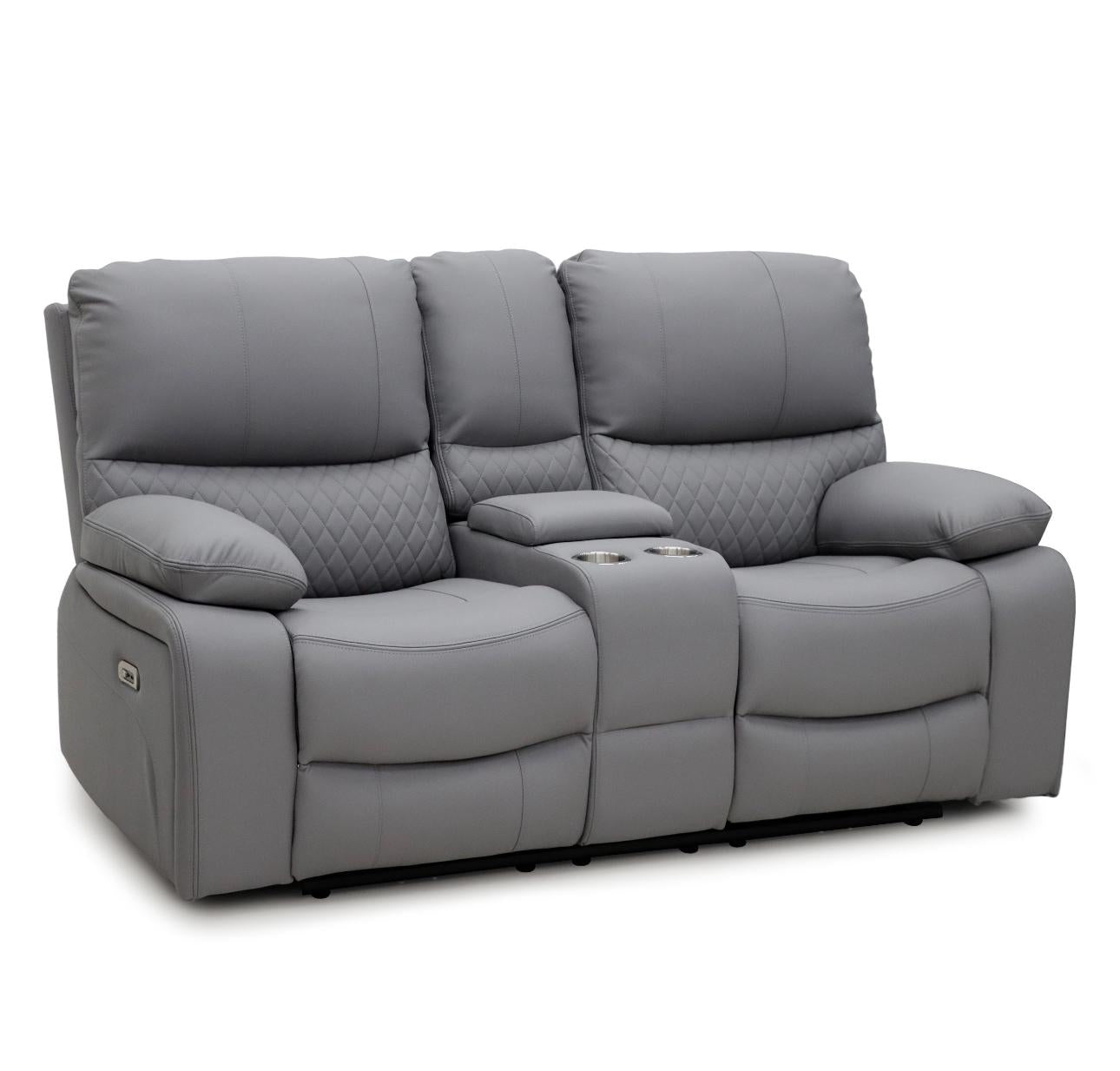 Pentagon 2 Seat Electric Recliner Sofa (Available in Leather Grey or Black)