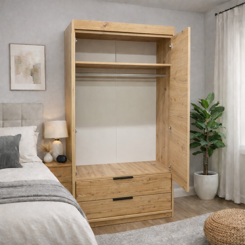 103cm Missouri Door Wardrobe with Drawers (Available in Artisan Oak or White)