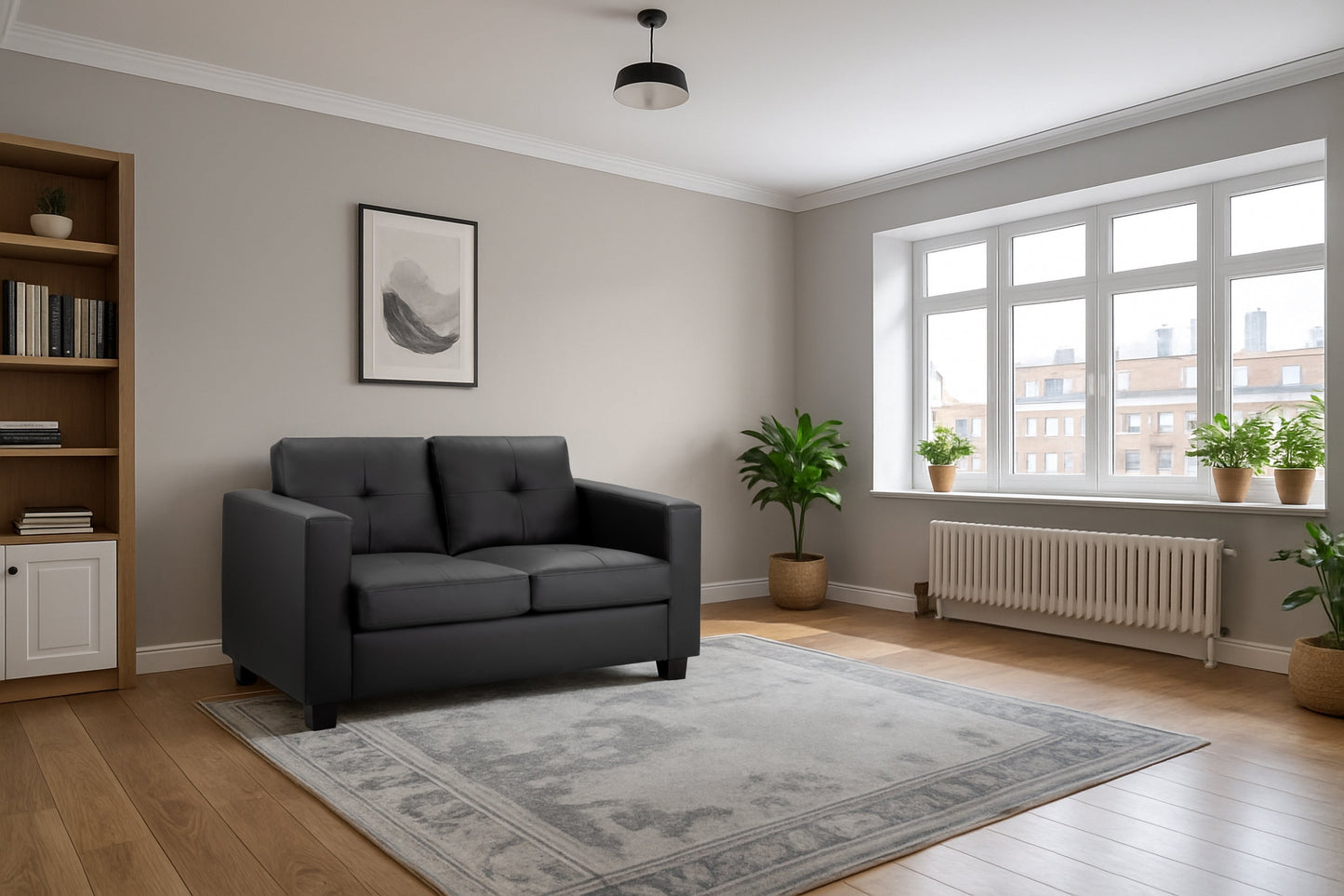 Alba 2 Seat Sofa (Available in PU Leather Black or Linen Grey)