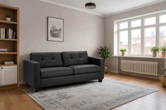 Alba 3 Seat Sofa (Available in PU Leather Black or Linen Grey)