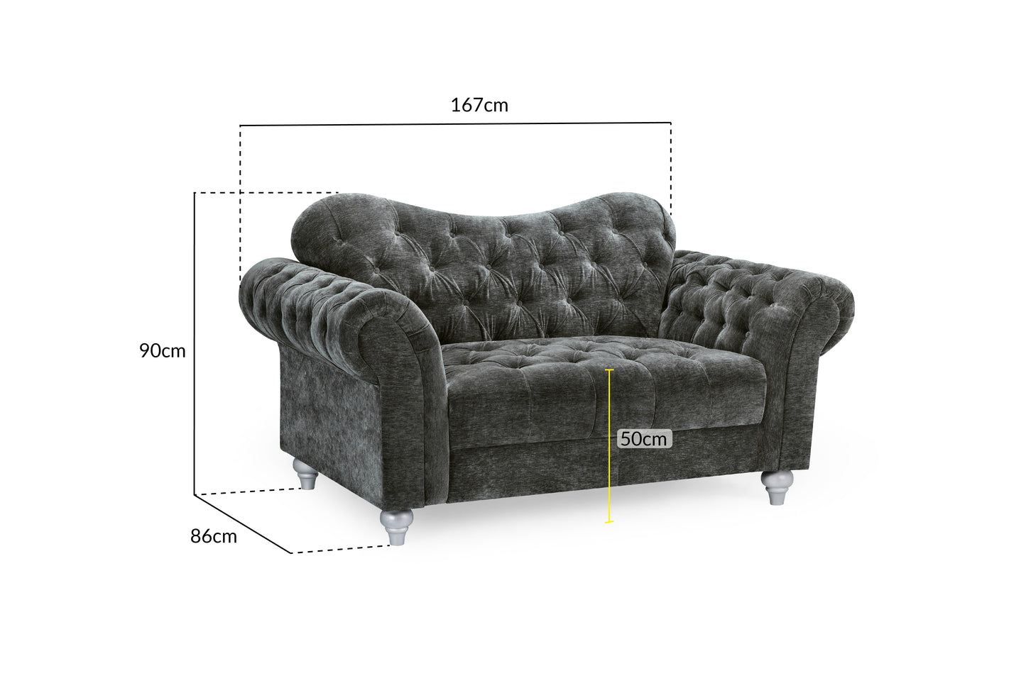 Calatrava 2 Seat Sofa in Velvet Charcoal
