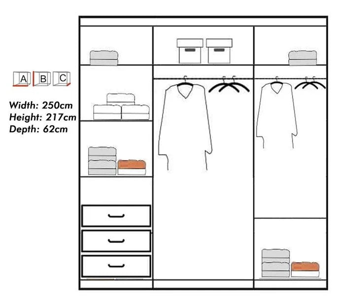 Koblenz Mirror Sliding Door 250cm Wardrobe