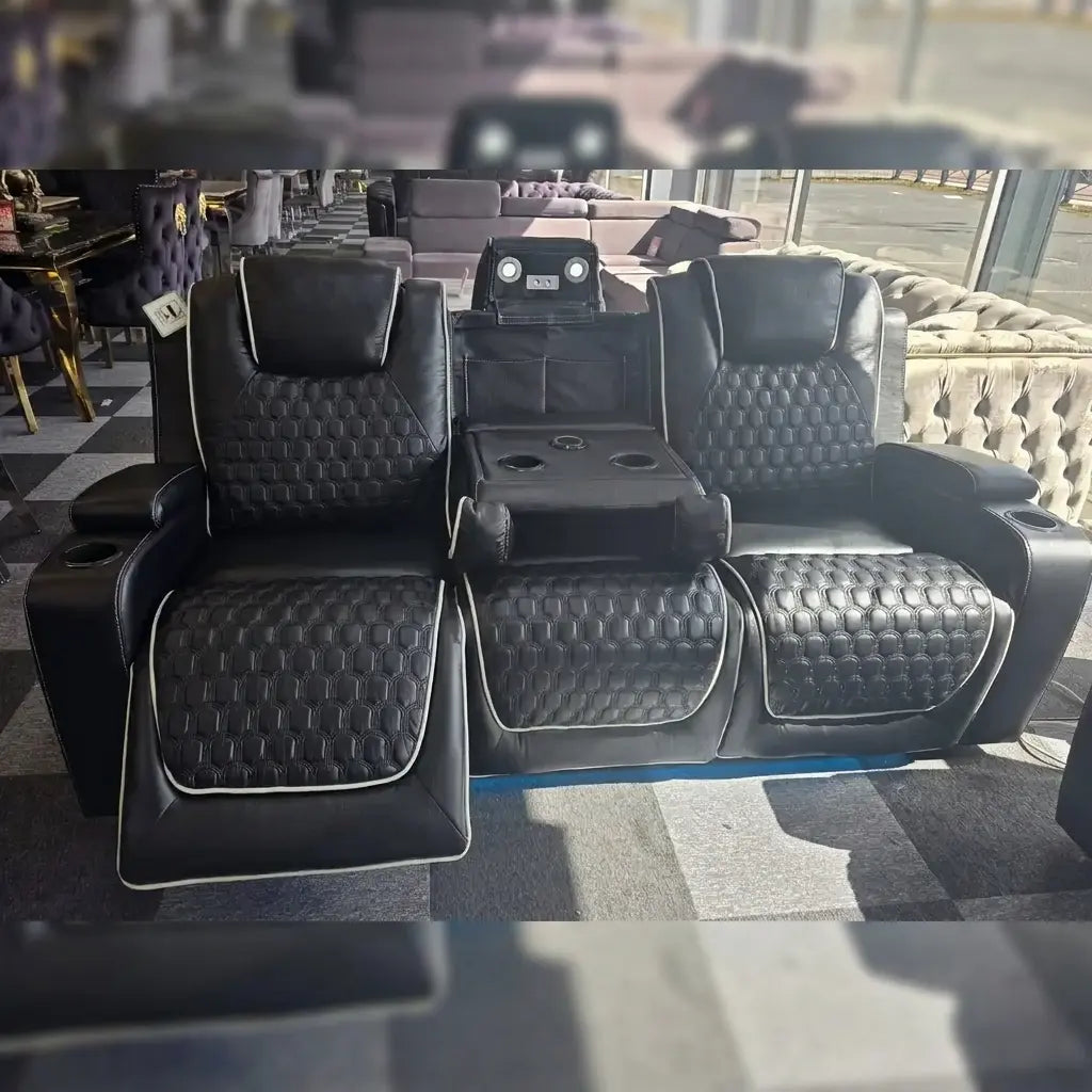Malaga Leather Electric Recliner Sofa Set With Cupholders – 3+2 Seater Sofa Set
