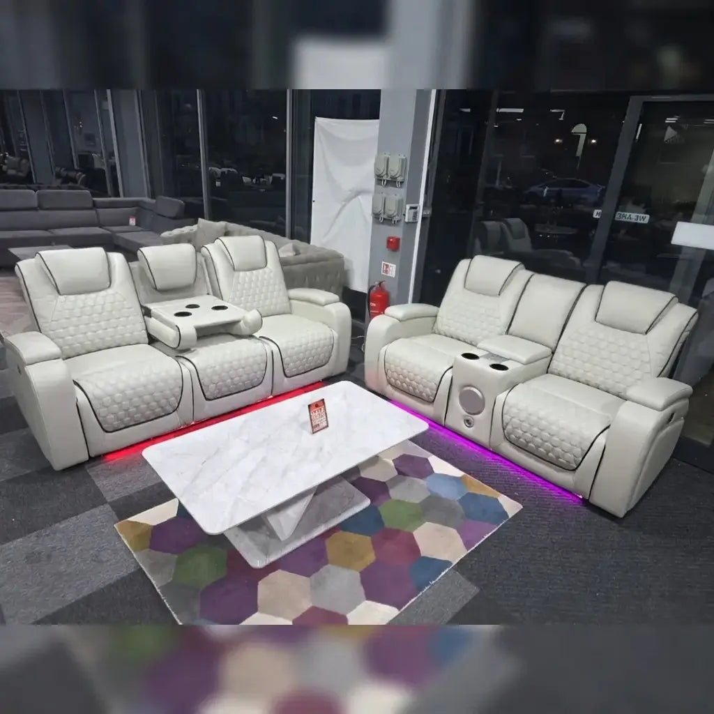 Malaga Leather Electric Recliner Sofa Set With Cupholders – 3+2 Seater Sofa Set
