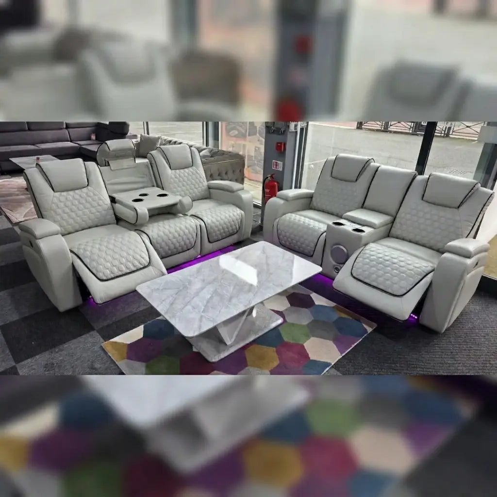Malaga Leather Electric Recliner Sofa Set With Cupholders – 3+2 Seater Sofa Set
