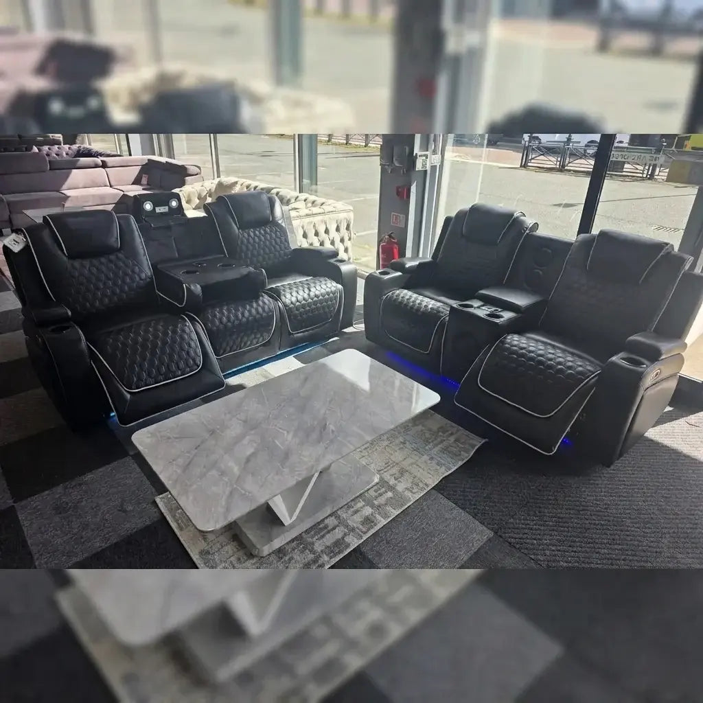 Malaga Leather Electric Recliner Sofa Set With Cupholders – 3+2 Seater Sofa Set