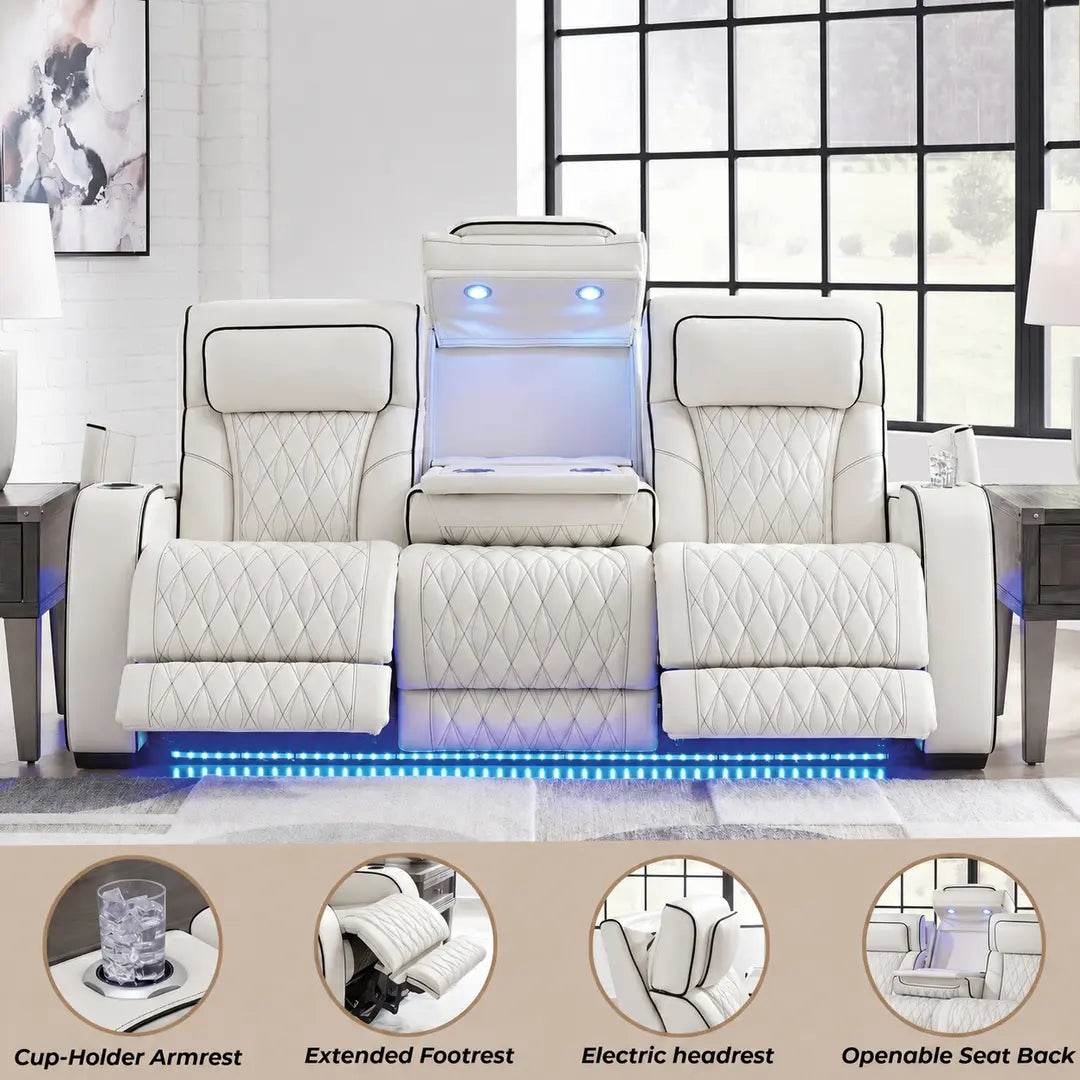 Osman Smart Leather Sofa 3+2 Seater with Wireless Charging, USB-C, RGB LED & Electric Headrest