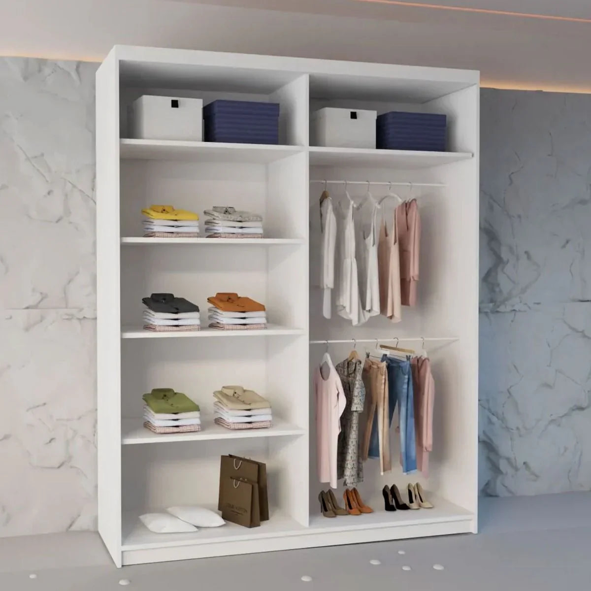 Round Mirror Sliding Door Wardrobe