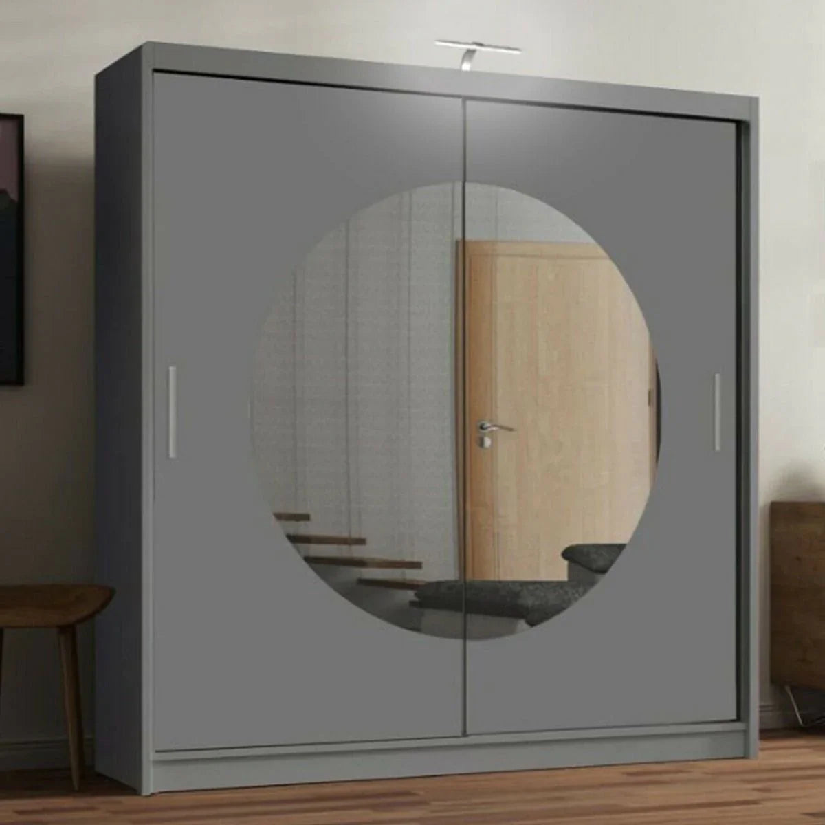 Round Mirror Sliding Door Wardrobe