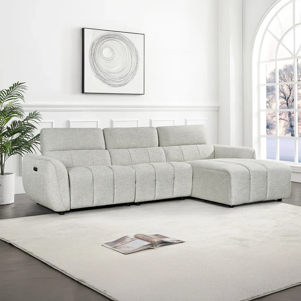 Tuscany Electric Recliner Corner Sofa (Available in Tweed Silver, Mocha or Charcoal)