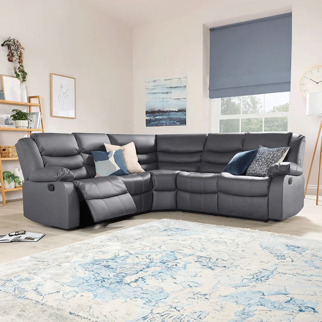MNS Roma Leather Recliner Corner Sofa (Black/Grey/Brown)