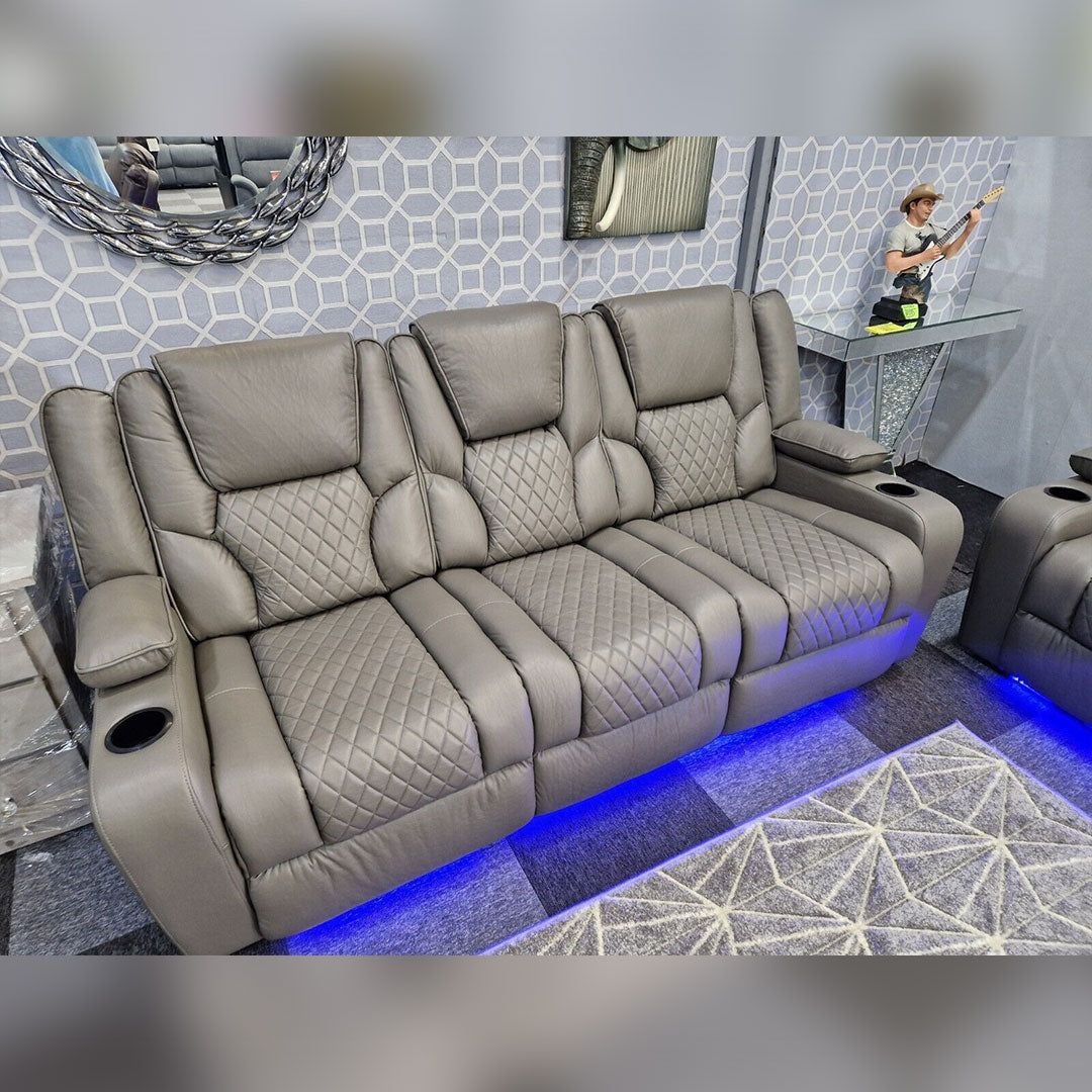 Orlando Electric Recliners 3+2 Seater Leather Sofa (Black, Grey) /LED LIGHTS/WIRELESS CHARGER