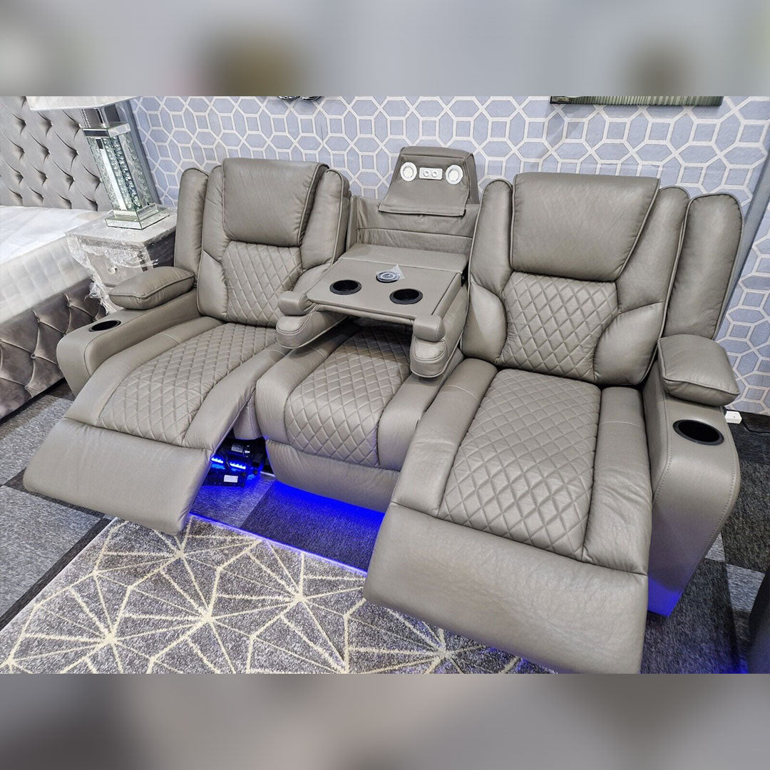 Orlando Electric Recliners 3+2 Seater Leather Sofa (Black, Grey) /LED LIGHTS/WIRELESS CHARGER