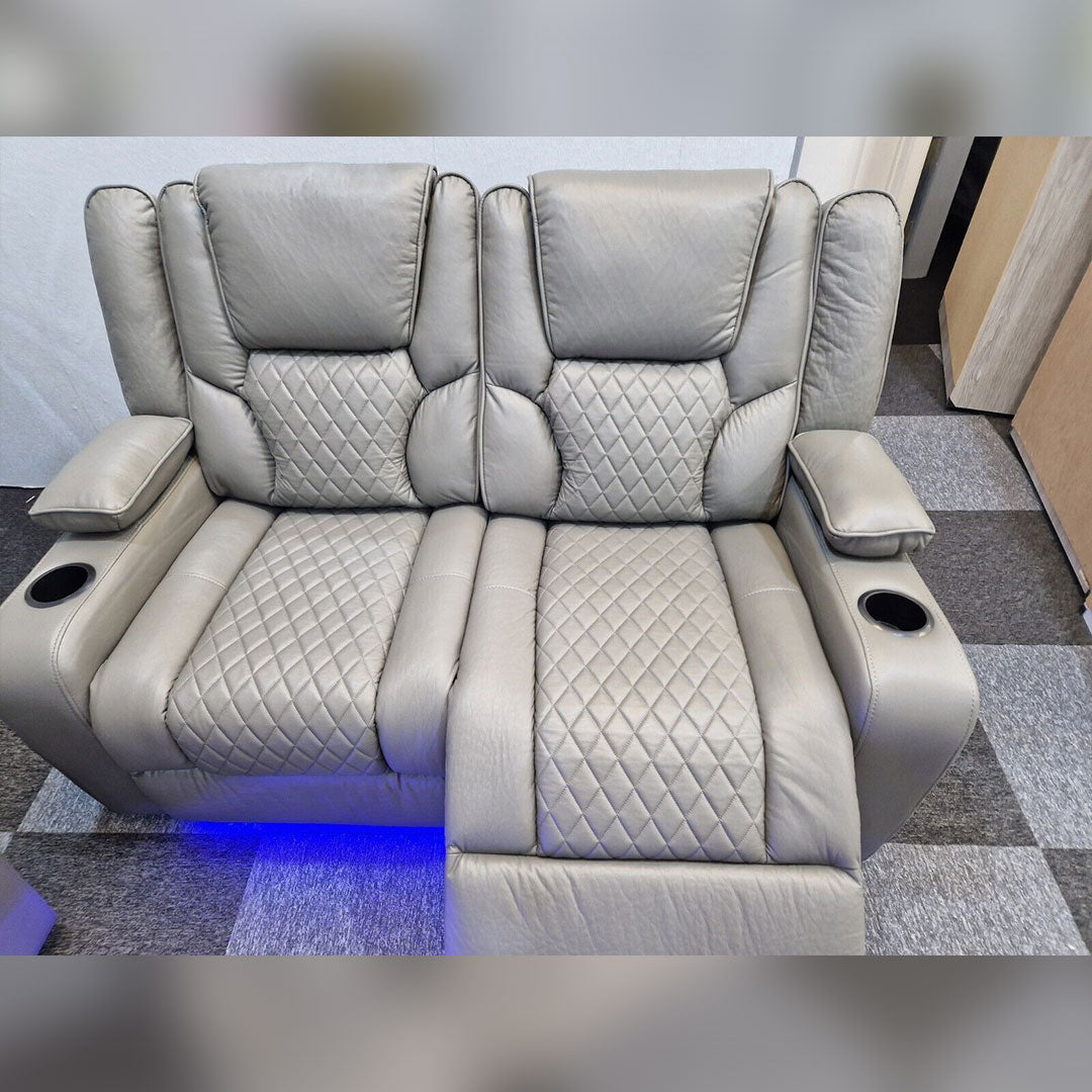 Orlando Electric Recliners 3+2 Seater Leather Sofa (Black, Grey) /LED LIGHTS/WIRELESS CHARGER