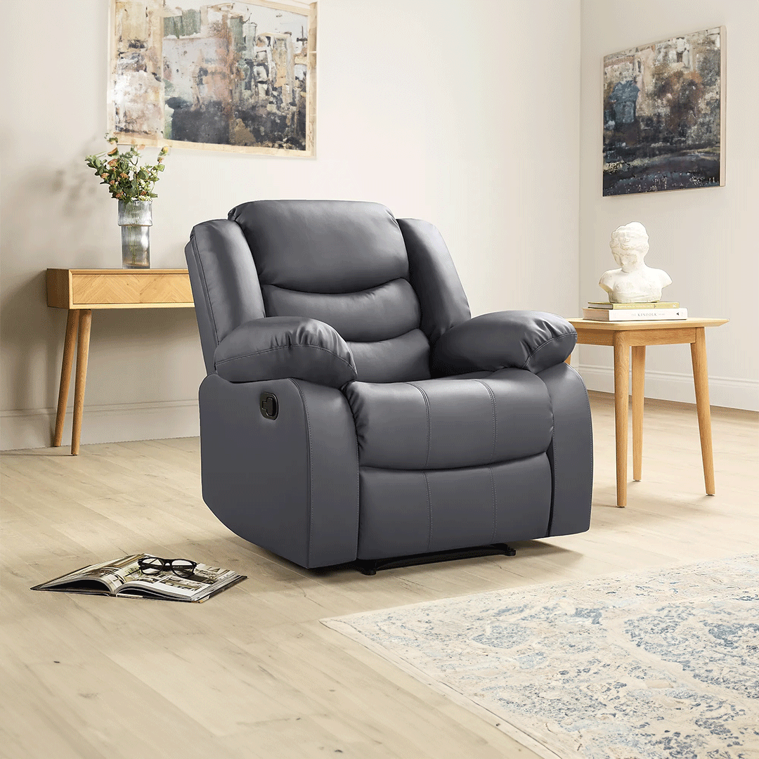 MNS Roma  Leather Recliner Sofa Arm Chair (Black/Grey/Brown)