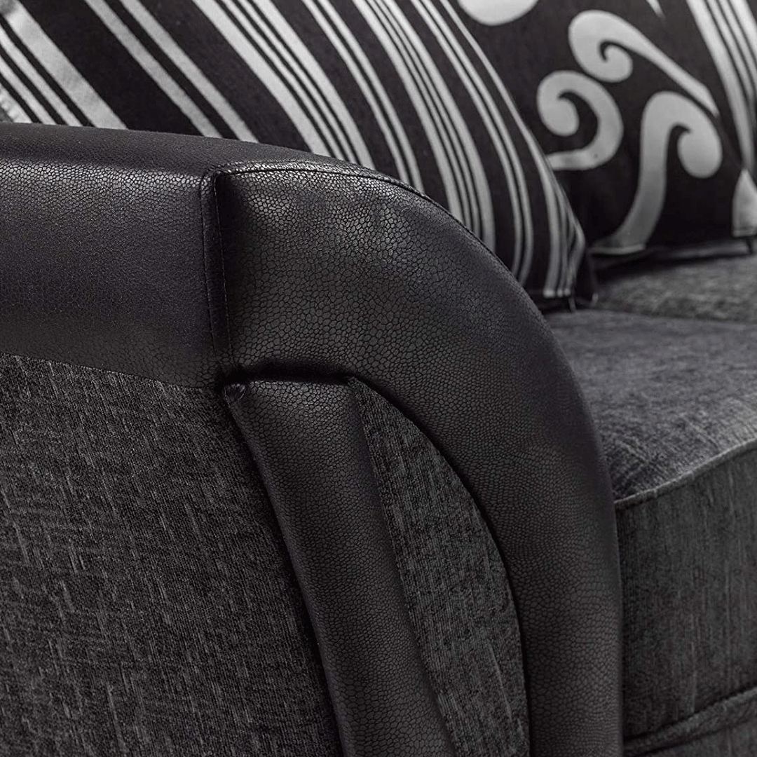 Amazing Sofas 3+2 SHANNON FARROW LARGE SOFA CHENILLE FABRIC GREY (GREY BLACK). Fire resistant as per British Standards, foam filled seats for comfort