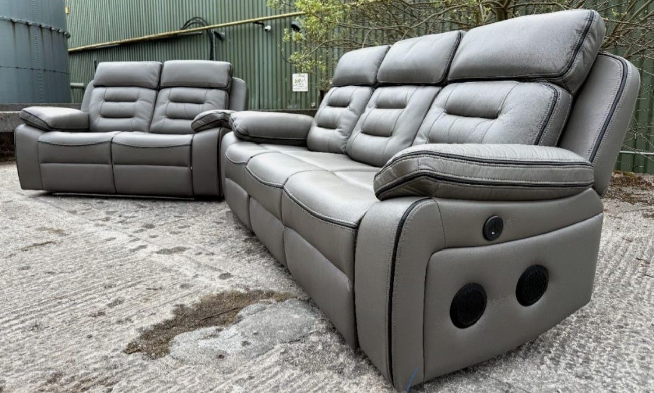 Hafsa Music Leather Electric Recliners 3+2 Seater Sofa (Black, Grey,Brown) Blutooth Speakers/LED LIGHTS/WIRELESS CHARGER