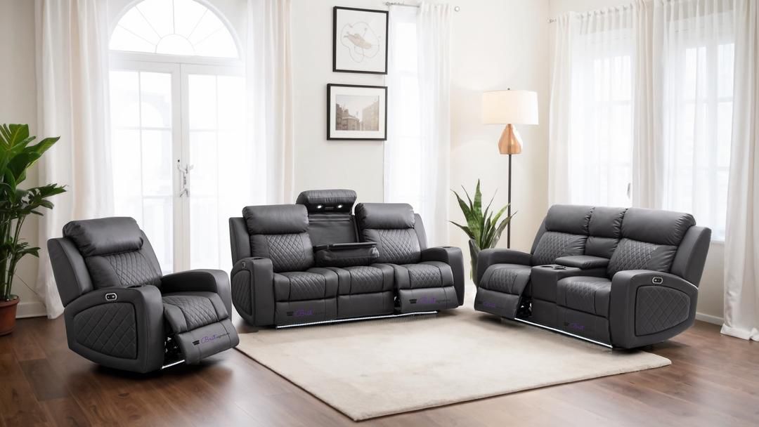 Valencia Leather 3+2 Recliner with cupholders and bluetooth speaker system