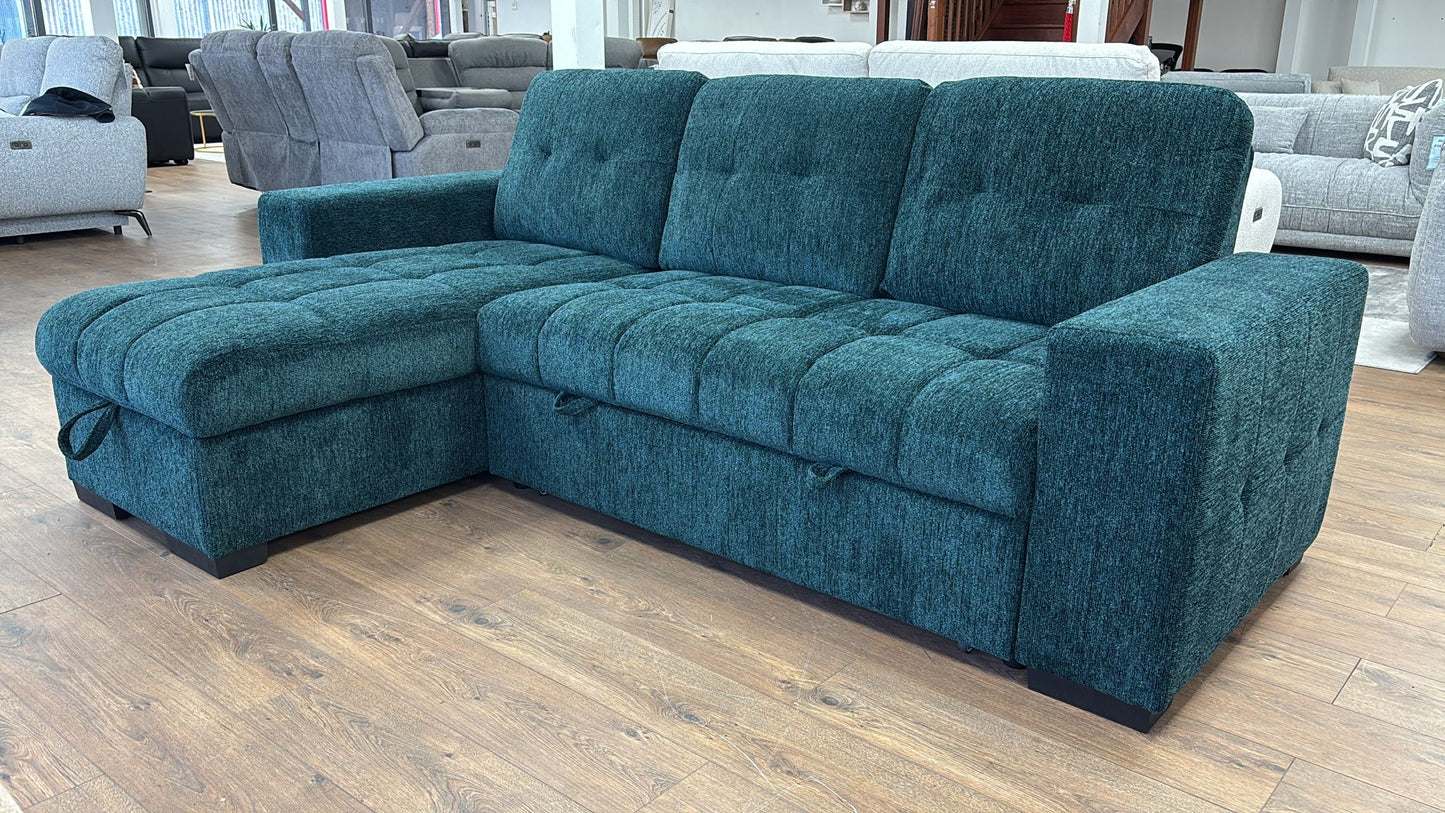 Milano Corner Sofa Bed with Storage (Available in Chenille Beige, Dark Grey or Teal)
