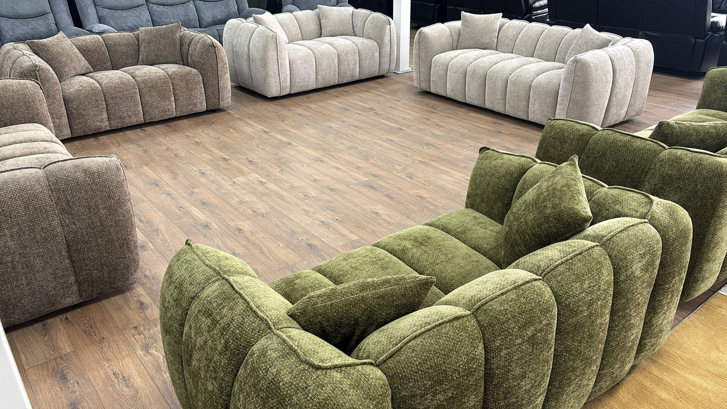 Veneto 3 Seat Sofa (Available in Chenille Olive, Beige, Grey or Brown)