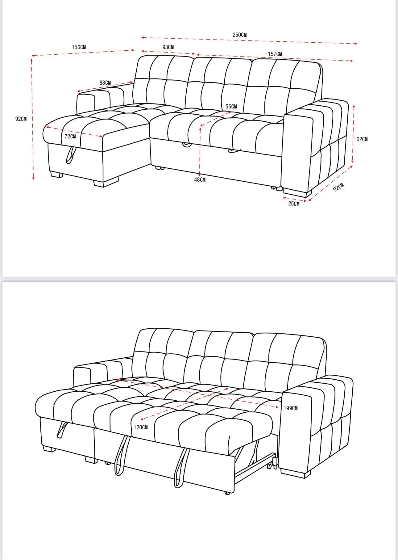 Milano Corner Sofa Bed with Storage (Available in Chenille Beige, Dark Grey or Teal)